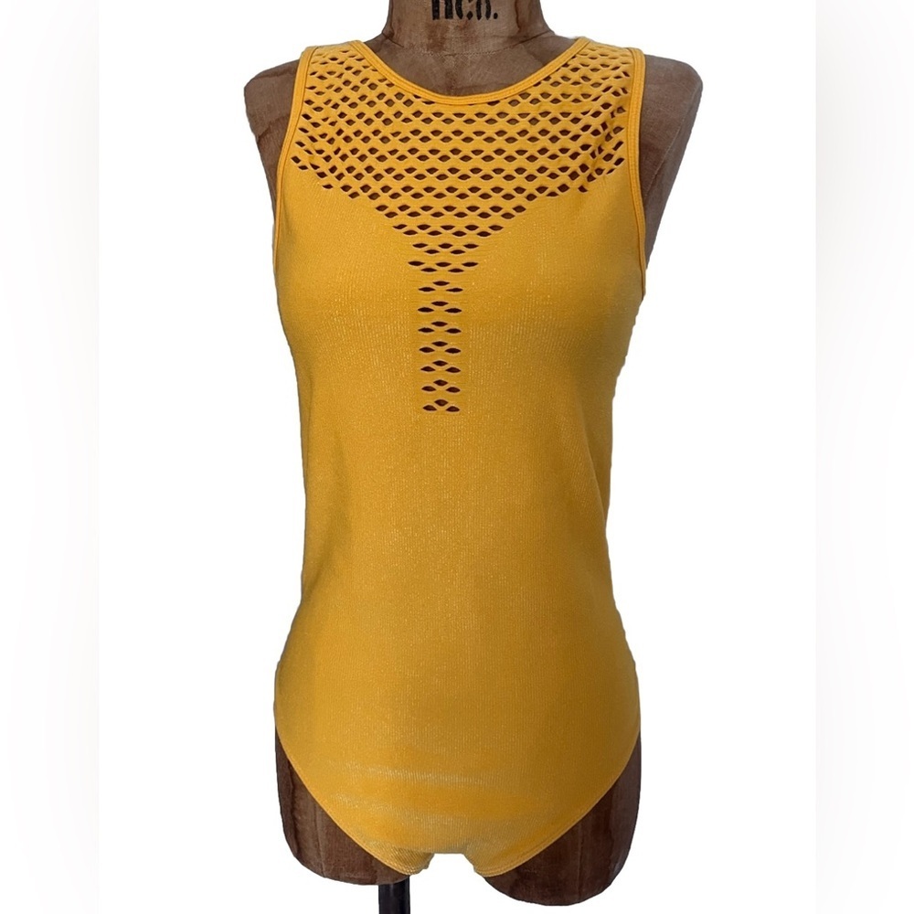 Express Shimmering Yellow Cutout Bodysuit NWT!! L/XL